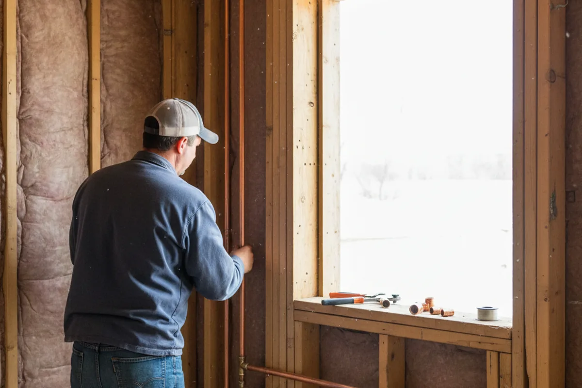 Licensed plumber running new copper supply lines in a Camillus home