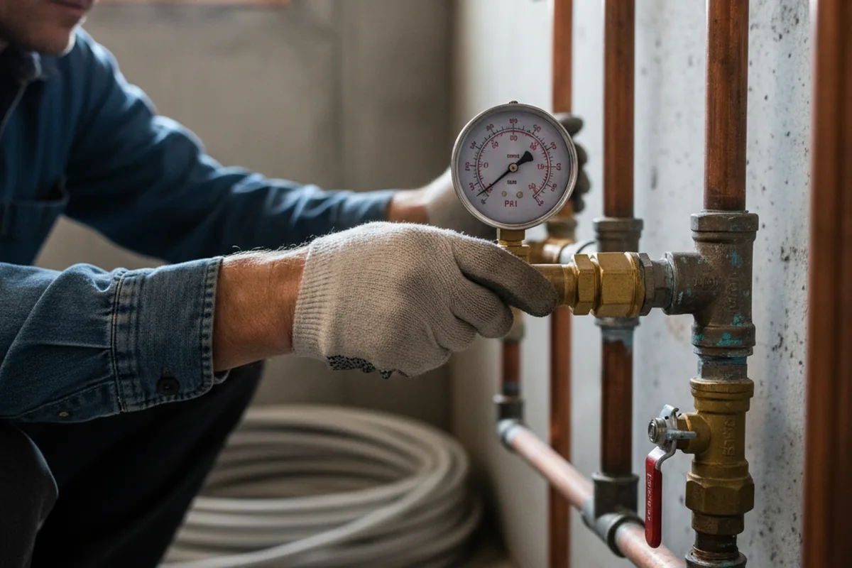 Pressure testing a repaired line during Water Line Repair in Camillus